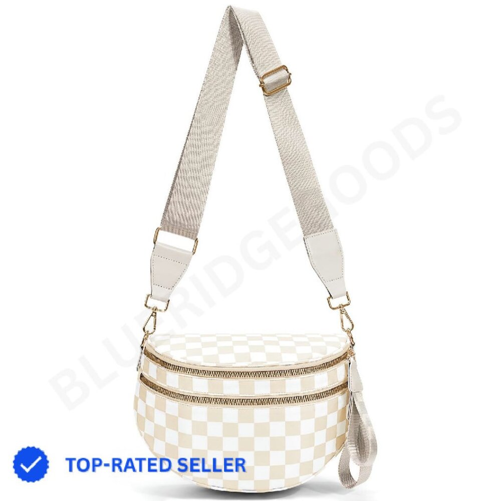 Checkered Nylon Crossbody Bag Spacious Fanny Pack Adjustable Strap Y2k